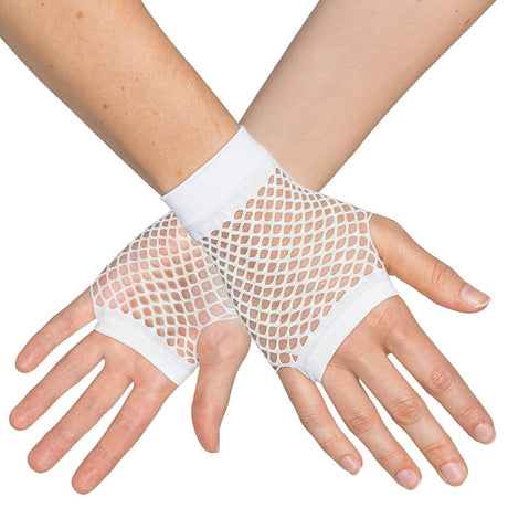 Boland - Short Mesh Fingerless Gloves (White) - Adult - Fancy Dress Central