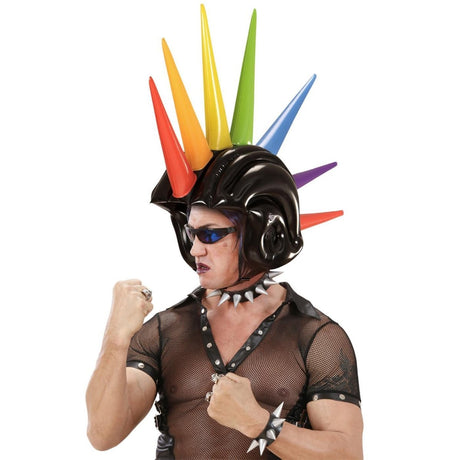 Widmann - Inflatable Helmet with Multicoloured Spikes - Adult - Fancy Dress Central