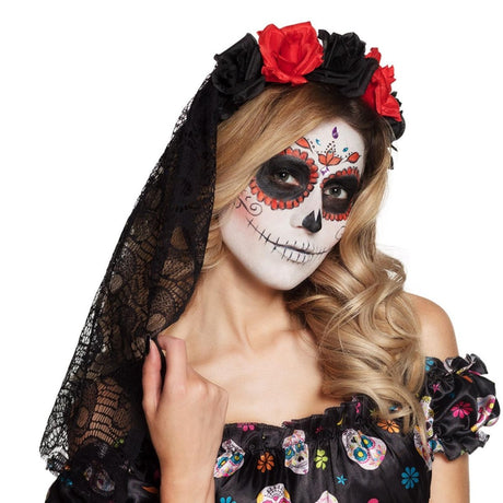 Boland - La Rosa Day of the Dead Headband with Veil - Women - Fancy Dress Central