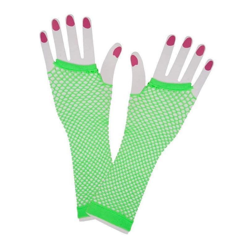 80s Fishnet Long Mesh Gloves Neon Fancy Dress Accessory Rave Punk Ladies Rock