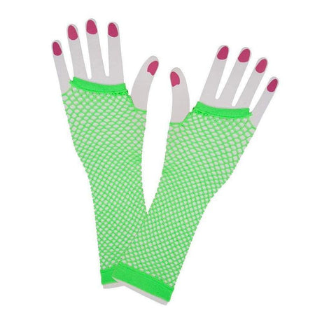 80s Fishnet Long Mesh Gloves Neon Fancy Dress Accessory Rave Punk Ladies Rock