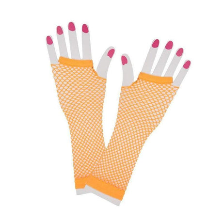 80s Fishnet Long Mesh Gloves Neon Fancy Dress Accessory Rave Punk Ladies Rock