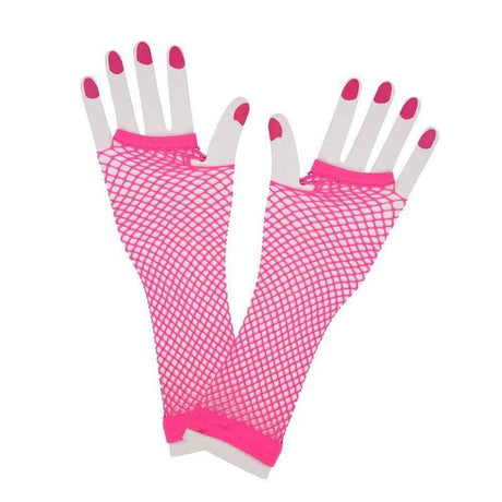 80s Fishnet Long Mesh Gloves Neon Fancy Dress Accessory Rave Punk Ladies Rock