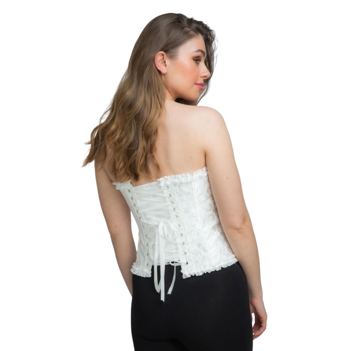 Wicked Costumes - Satin Patterned Corset (White) - Women - Fancy Dress Central