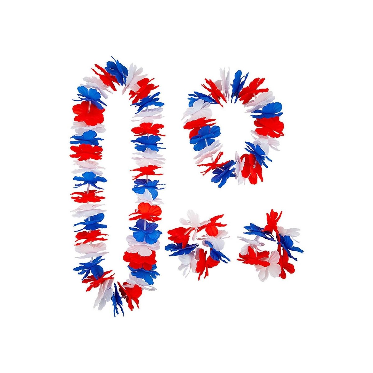 Wicked Costumes - Hawaiian Lei Set (Red/White/Blue) - Adult - Fancy Dress Central