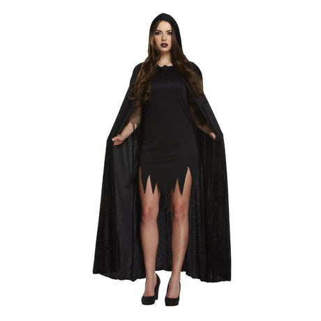 Henbrandt Ltd - Long Hooded Velvet Cape (Black) - Adult - Fancy Dress Central
