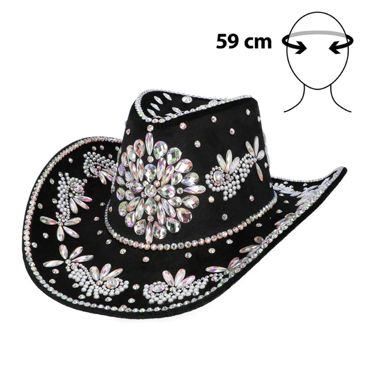 Boland - Crystal Cowboy Hat (Black) - Adult - Fancy Dress Central