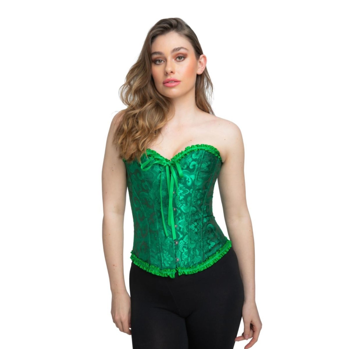 Wicked Costumes - Satin Patterned Corset (Green) - Women - Fancy Dress Central