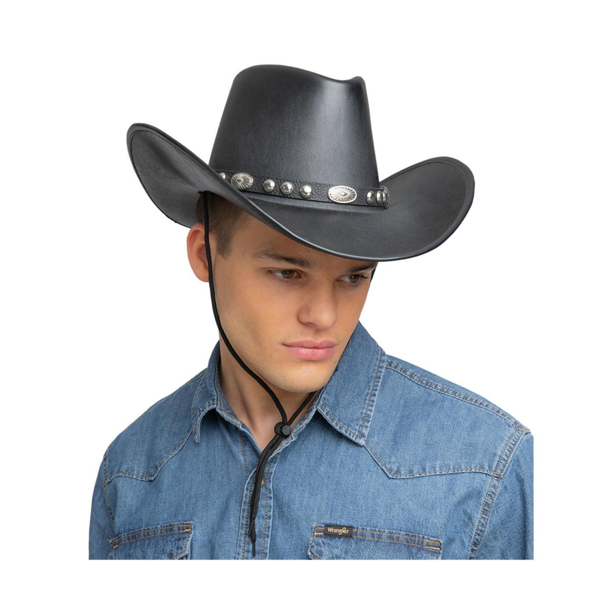 Faux Leather Texan Cowboy Hat (Black) - Adult