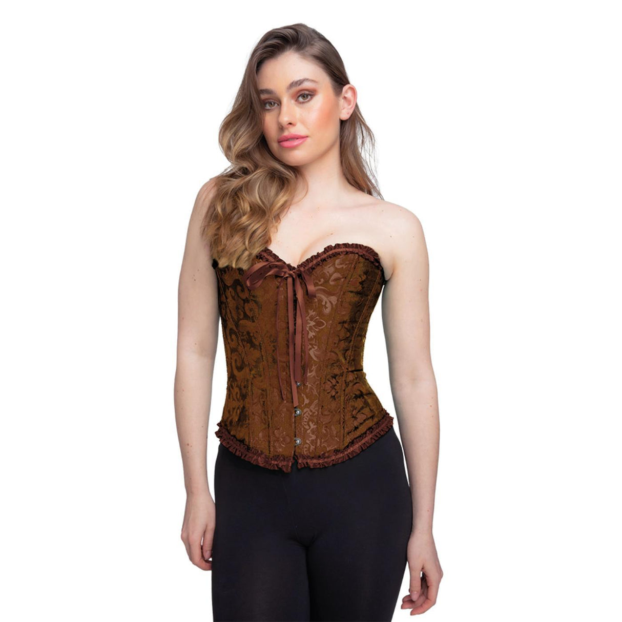 Satin Patterned Corset (Brown) - Women