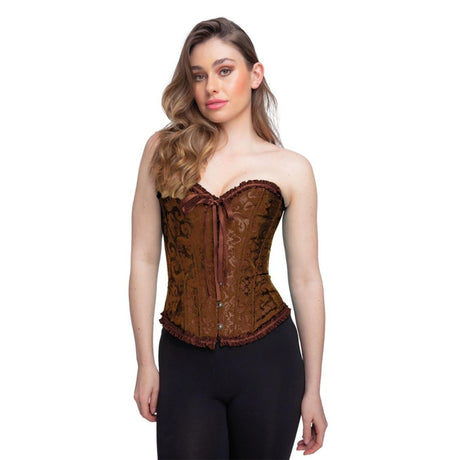 Wicked Costumes - Satin Patterned Corset (Brown) - Women - Fancy Dress Central
