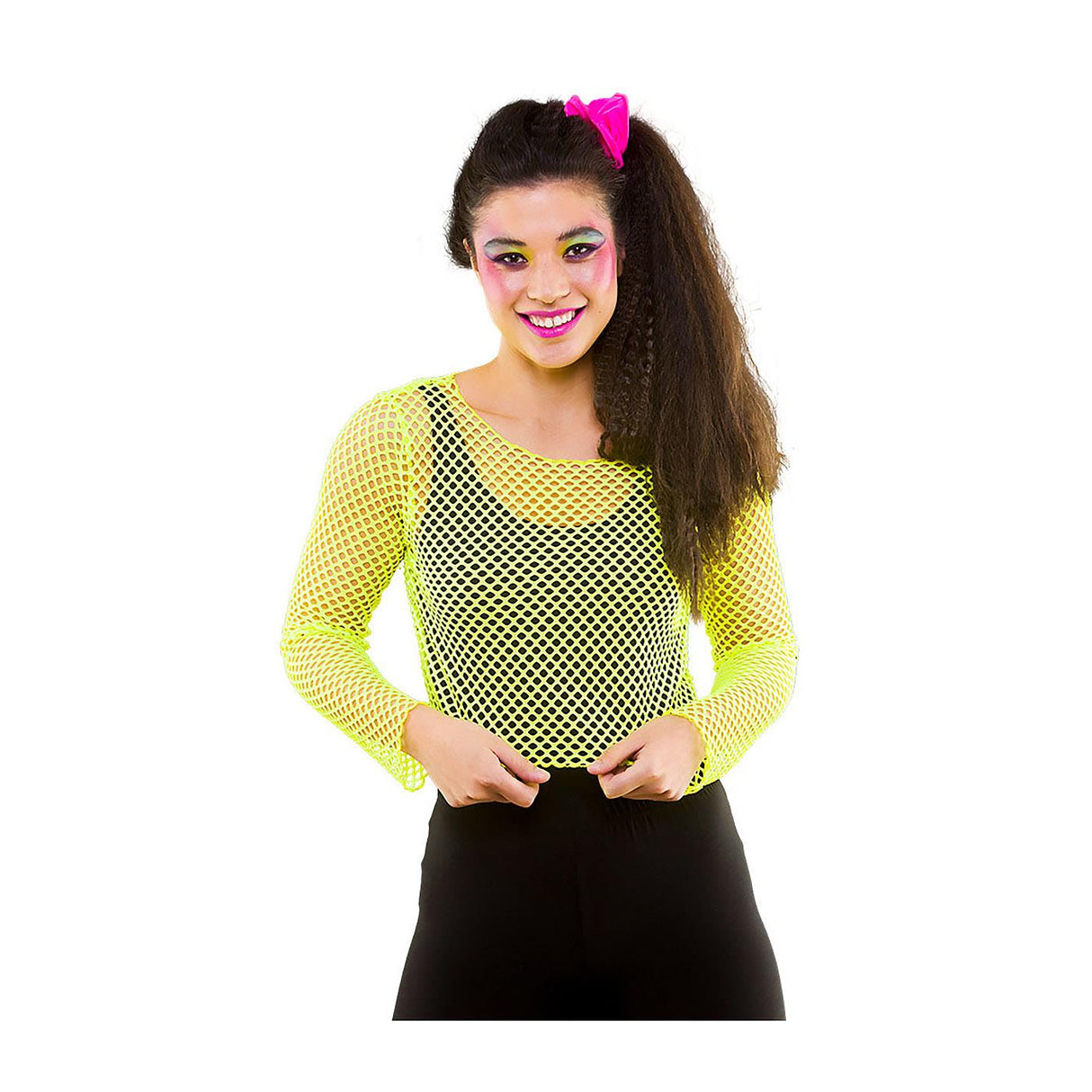 Long Sleeved Fishnet Top (Neon Yellow) - Women