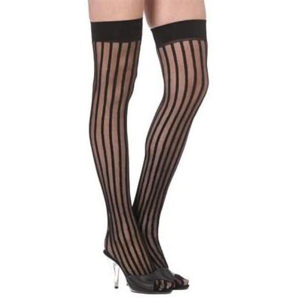 Black Thigh High Stripy Stockings - Womens