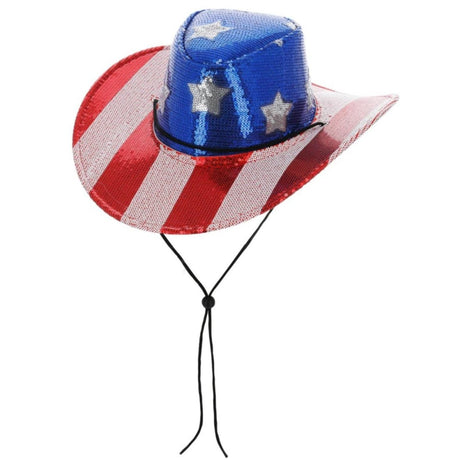 Smiffys - Sequin Stars & Stripes American Cowboy Hat - Adult - Fancy Dress Central