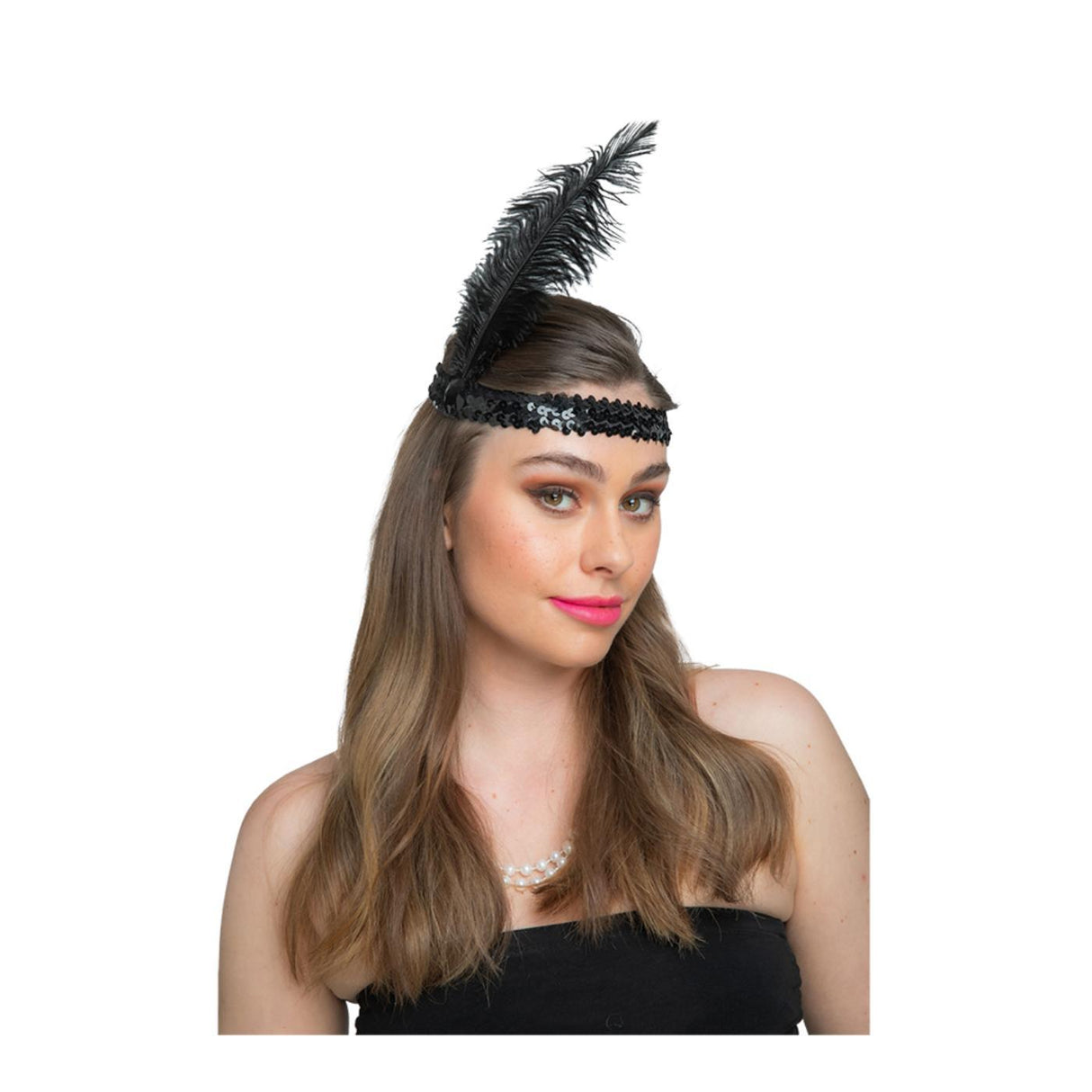 Flapper Headband with Feather (Black) - Women