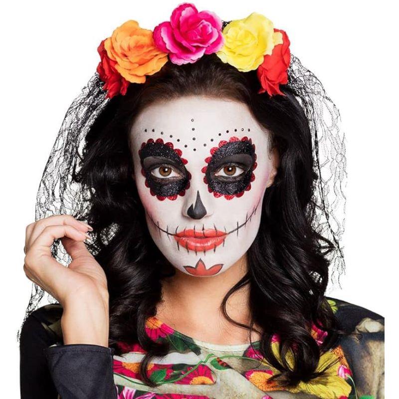 La Madrina Day of the Dead Headband with Veil - Adult