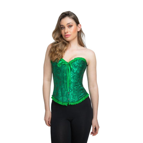 Wicked Costumes - Satin Patterned Corset (Green) - Women - Fancy Dress Central