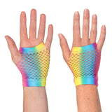 Boland - Short Mesh Fingerless Gloves (Rainbow) - Adult - Fancy Dress Central