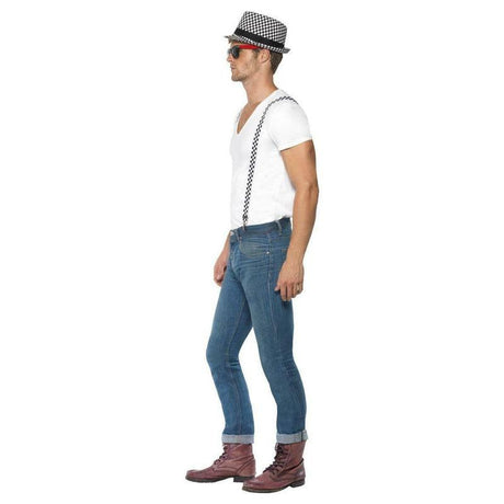 Smiffys Ska Two Tone Instant Black & White Hat & Braces Fancy Dress Kit