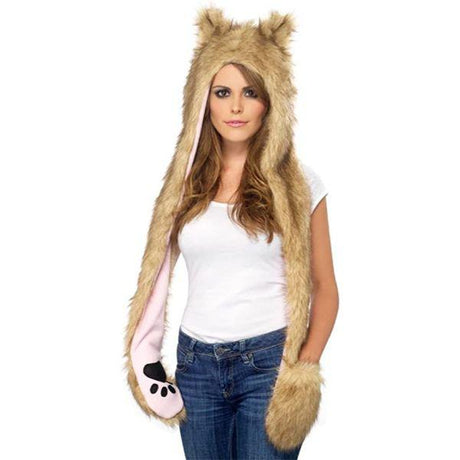 Smiffy's Wolf Hood Fur with Attached Scarf Women's Fancy Dress Accessory