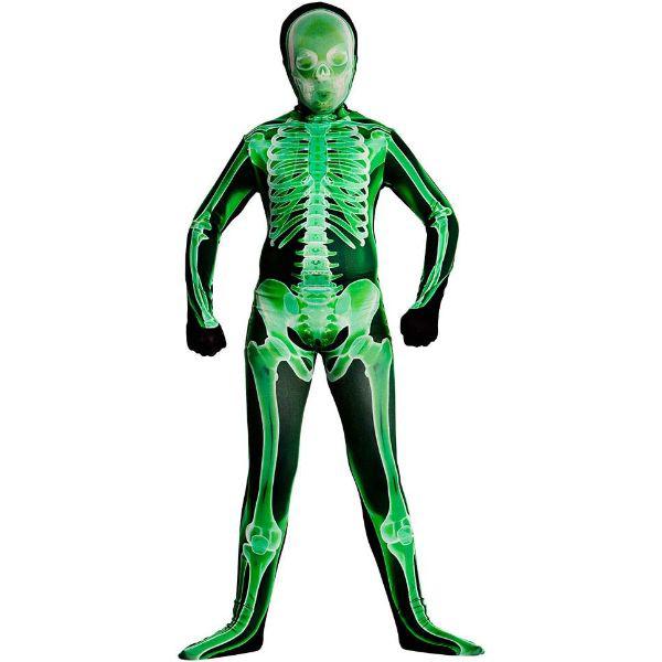 Wicked Costumes X-Ray Skeleton Print Skinz Child Unisex Fancy Dress Costume - Green