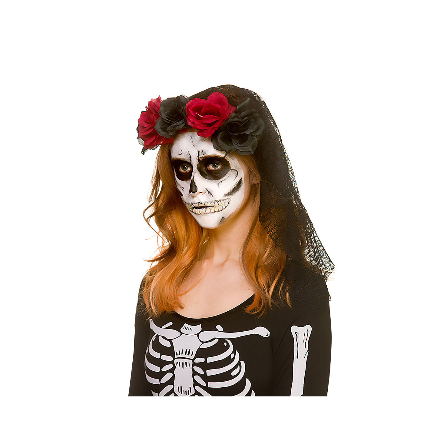 Rose Headband with Lace Skull Veil - Adult