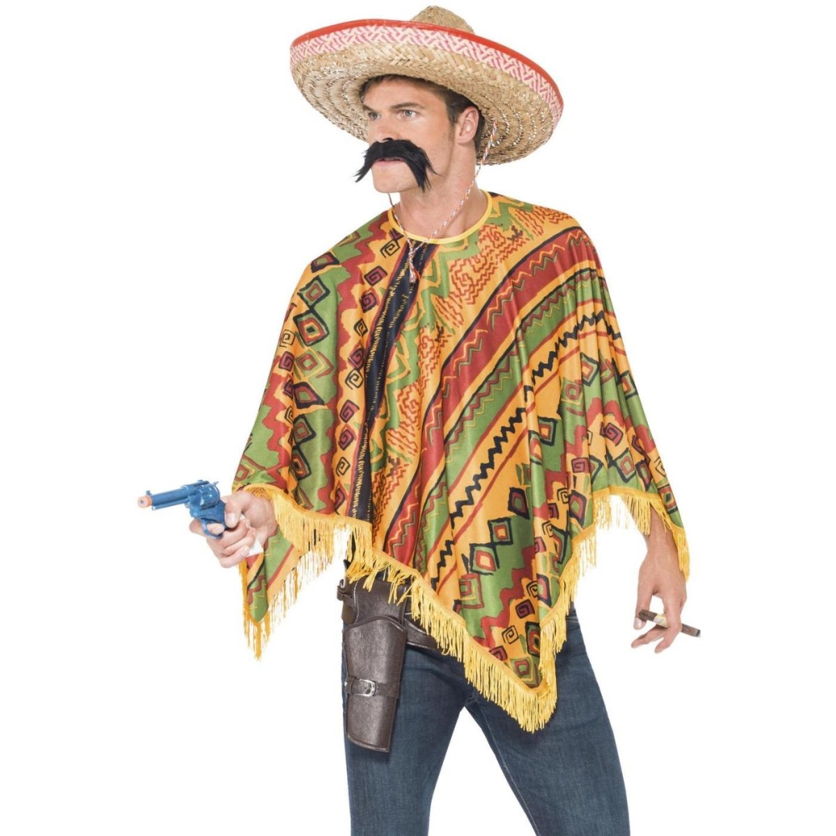 Smiffys - Mexican Poncho & Moustache Set - Men - Fancy Dress Central