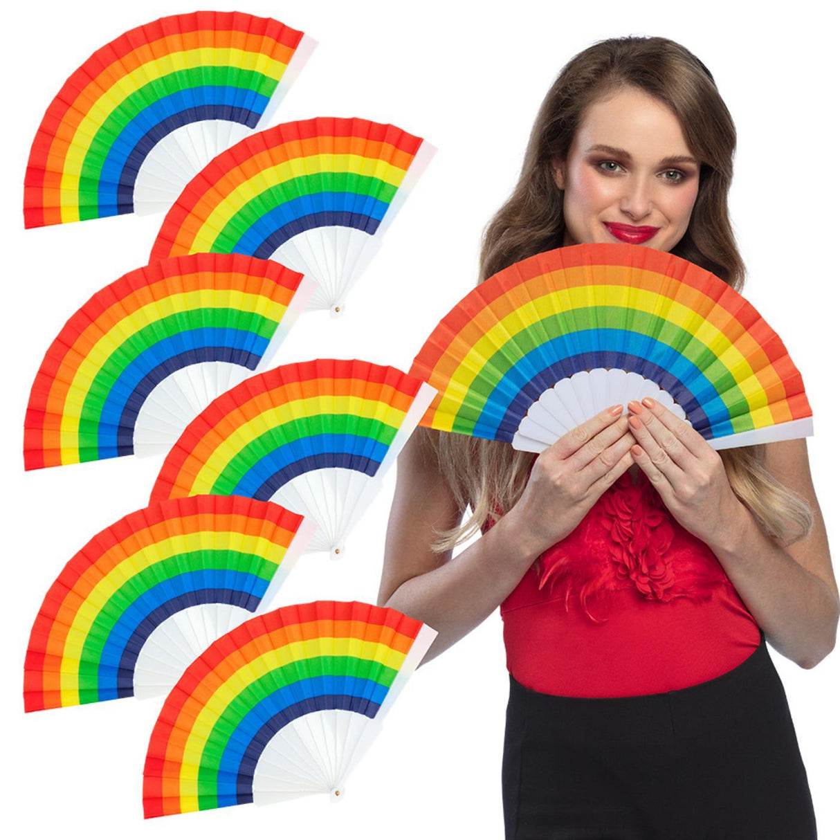 Rainbow Festival Hand Fan (6 Pack) - Adult