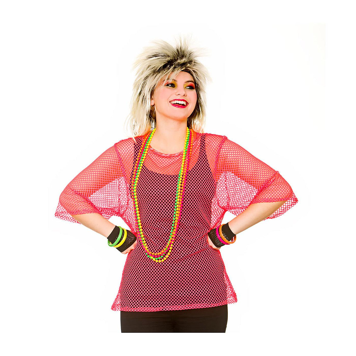 Short Sleeved Mesh Top (Neon Pink) - Women