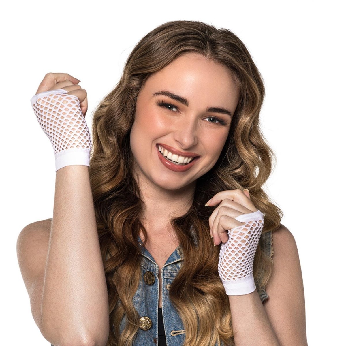 Boland - Short Mesh Fingerless Gloves (White) - Adult - Fancy Dress Central