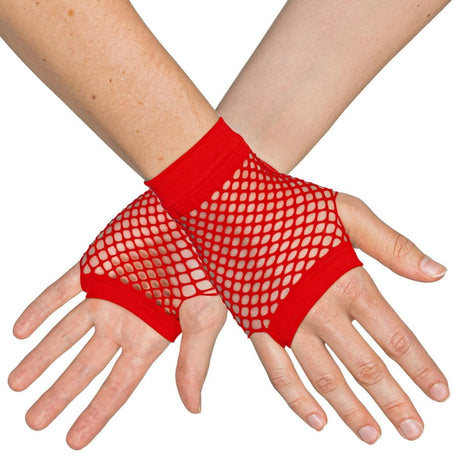 Boland - Short Mesh Fingerless Gloves (Red) - Adult - Fancy Dress Central