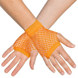 Boland - Short Mesh Fingerless Gloves (Neon Orange) - Adult - Fancy Dress Central