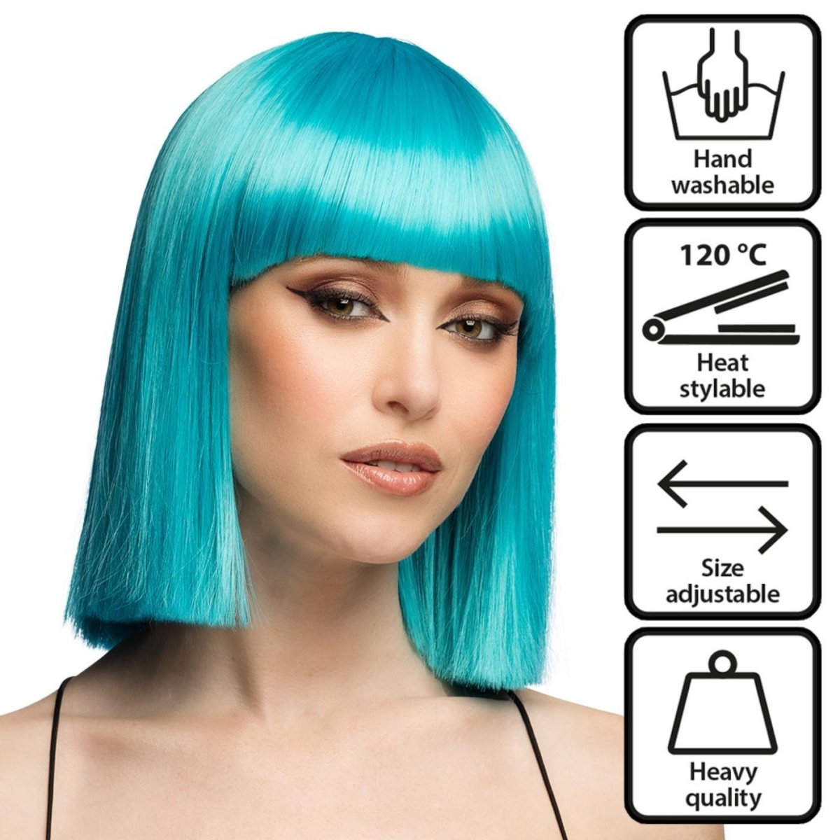 Fancy Dress Central - Bob Wig with Fringe (Blue) - Adult - Fancy Dress Central