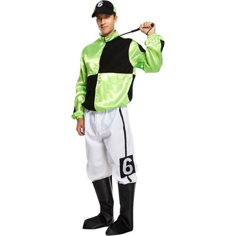 Henbrandt - Jockey Costume (Green & Black) - Men - Fancy Dress Central