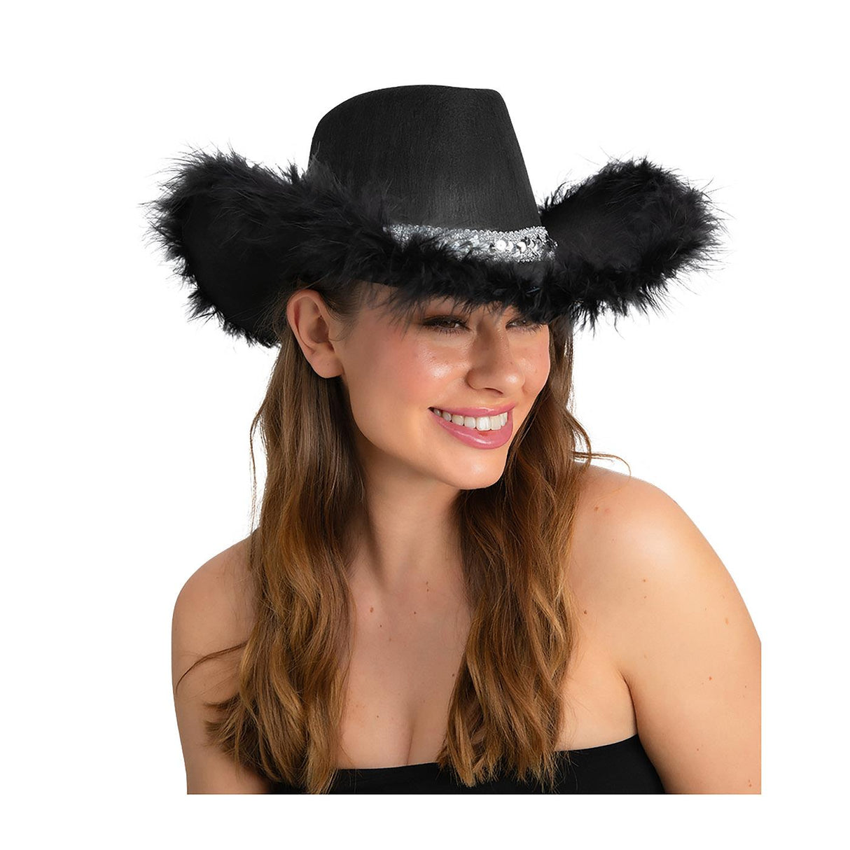 Sequins & Marabou Feather Texan Cowboy Hat - Adult