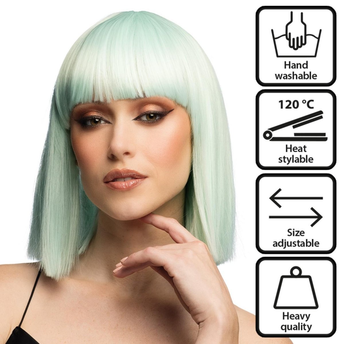 Fancy Dress Central - Bob Wig with Fringe (Green) - Adult - Fancy Dress Central