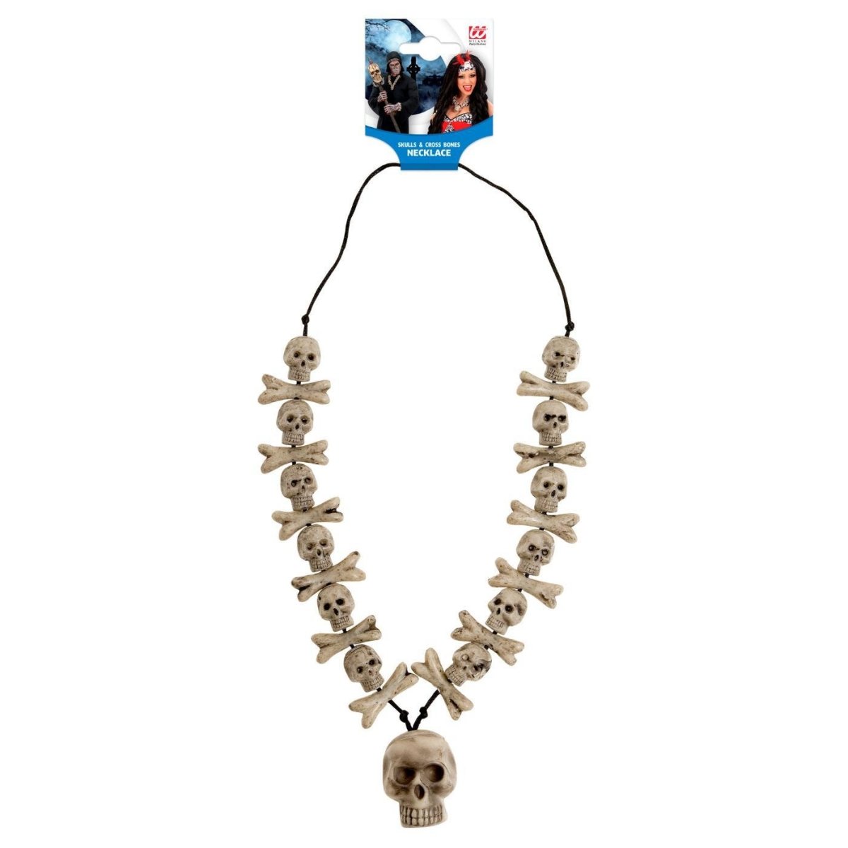 Widmann - Skulls & Cross Bones Necklace - Adult - Fancy Dress Central