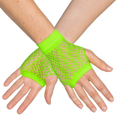 Boland - Short Mesh Fingerless Gloves (Neon Green) - Adult - Fancy Dress Central