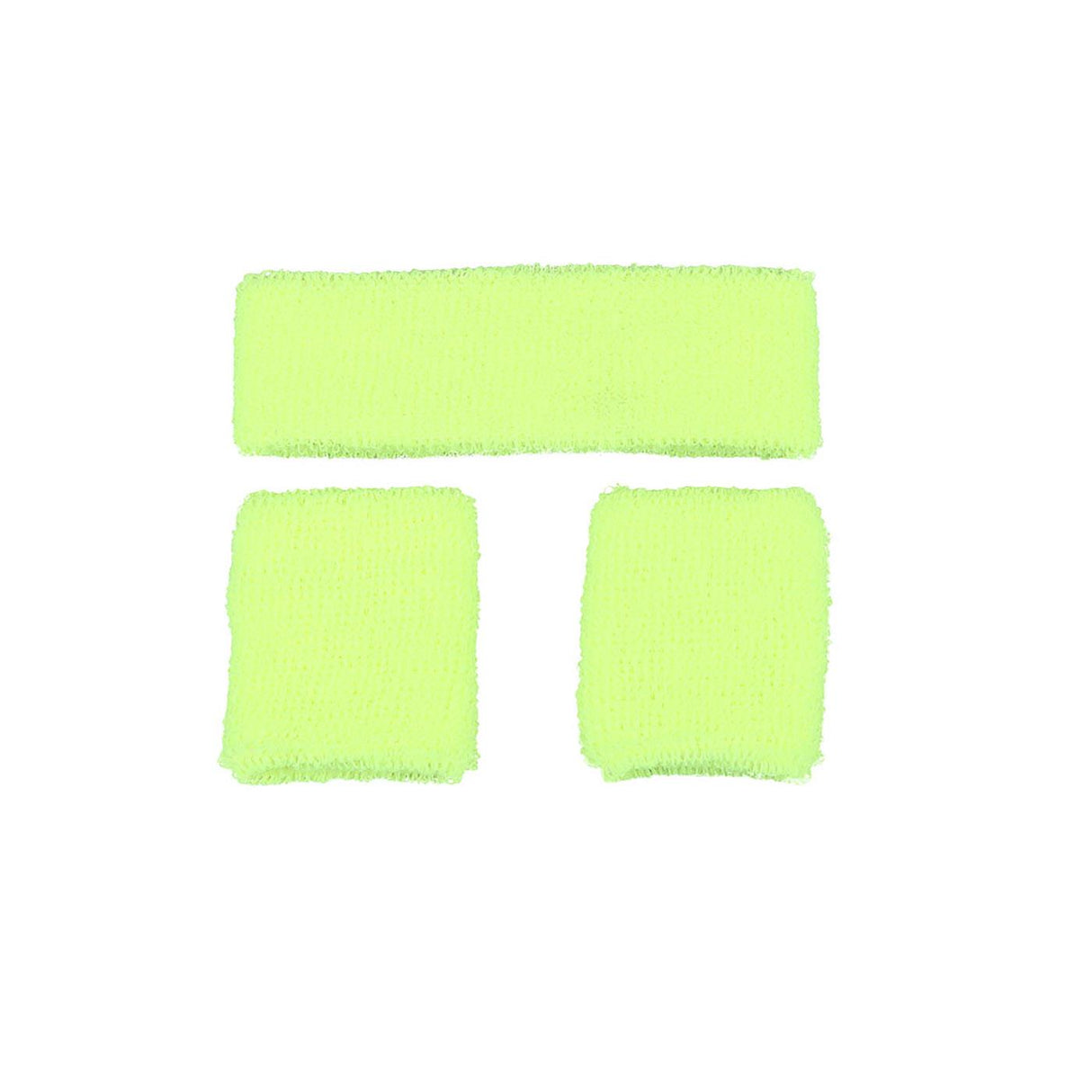 80s Sweatband & Wristbands (Neon Yellow) - Adult