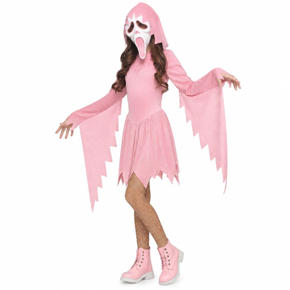 Wicked Costumes - Ghost Face Pastel Pink Sparkle Costume - Girls - Fancy Dress Central