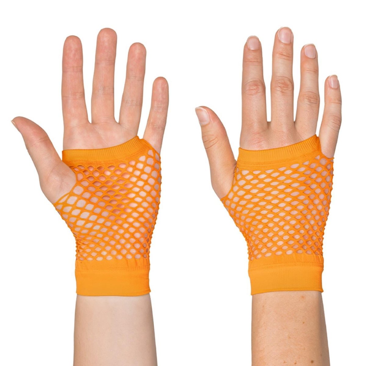 Boland - Short Mesh Fingerless Gloves (Neon Orange) - Adult - Fancy Dress Central