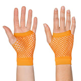 Boland - Short Mesh Fingerless Gloves (Neon Orange) - Adult - Fancy Dress Central
