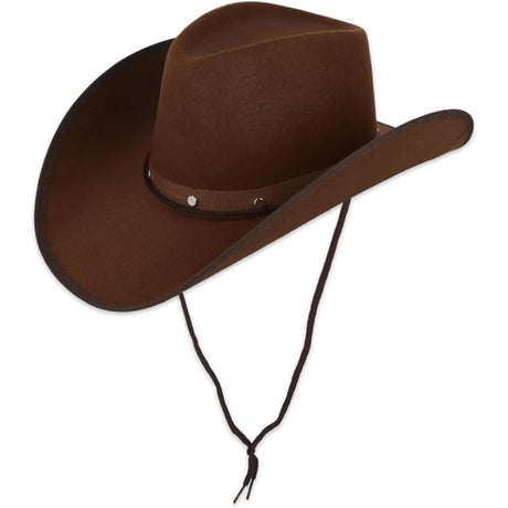 Henbrandt - Cowboy Hat with Stud Detail (Brown) - Adult - Fancy Dress Central