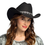 Boland - Silver Hearts Cowboy Hat (Black) - Adult - Fancy Dress Central