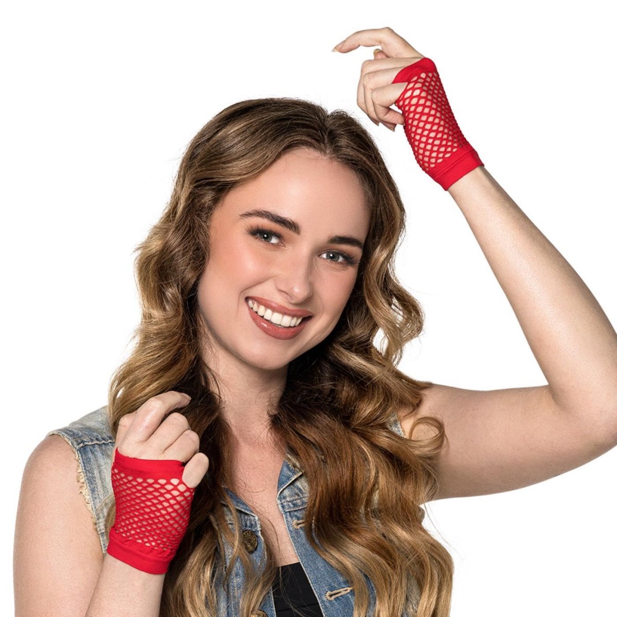 Boland - Short Mesh Fingerless Gloves (Red) - Adult - Fancy Dress Central
