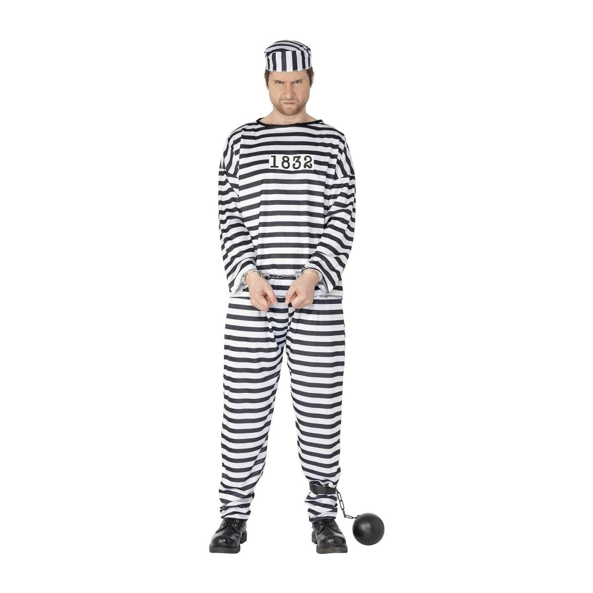 Smiffys - Black & White Convict Costume - Men - Fancy Dress Central