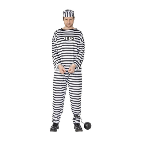 Smiffys - Black & White Convict Costume - Men - Fancy Dress Central