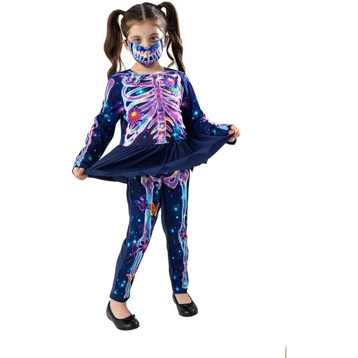 Neon Floral Skeleton Costume - Girls