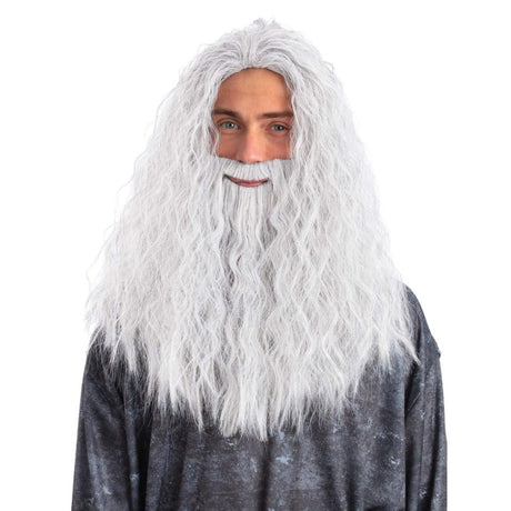Smiffys - Sorcerer Wig & Beard Set (White) - Men - Fancy Dress Central