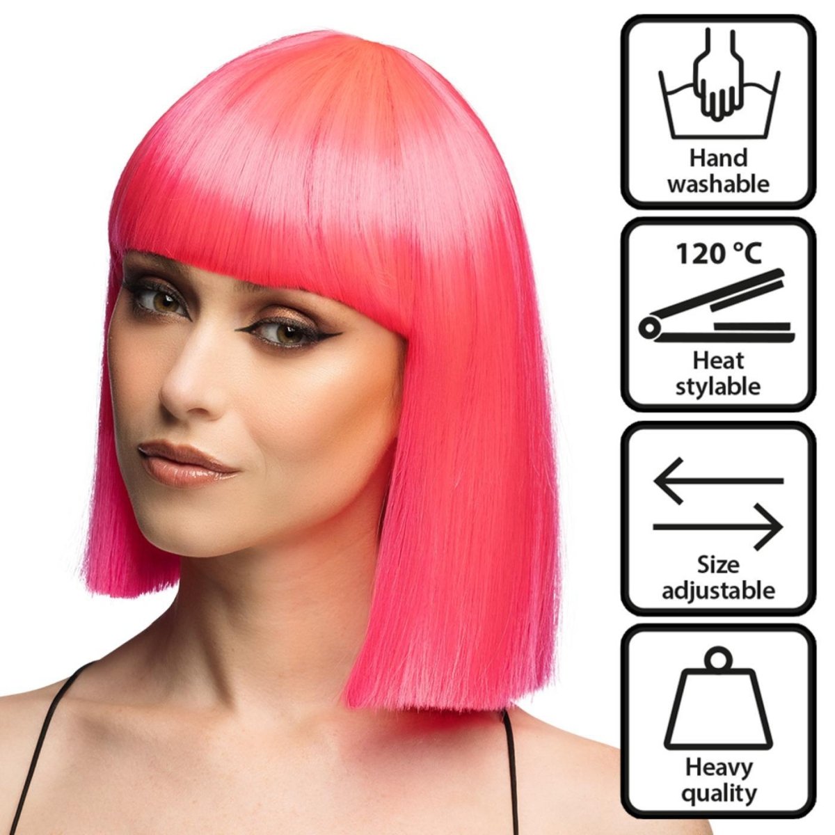 Fancy Dress Central - Bob Wig with Fringe (Pink) - Adult - Fancy Dress Central